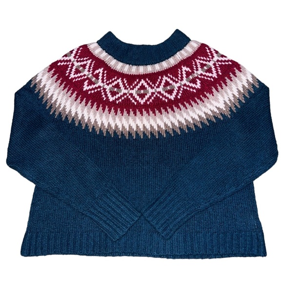 American Eagle AEO Teal Knit Pullover Sweater Fair Isle - Picture 2 of 11